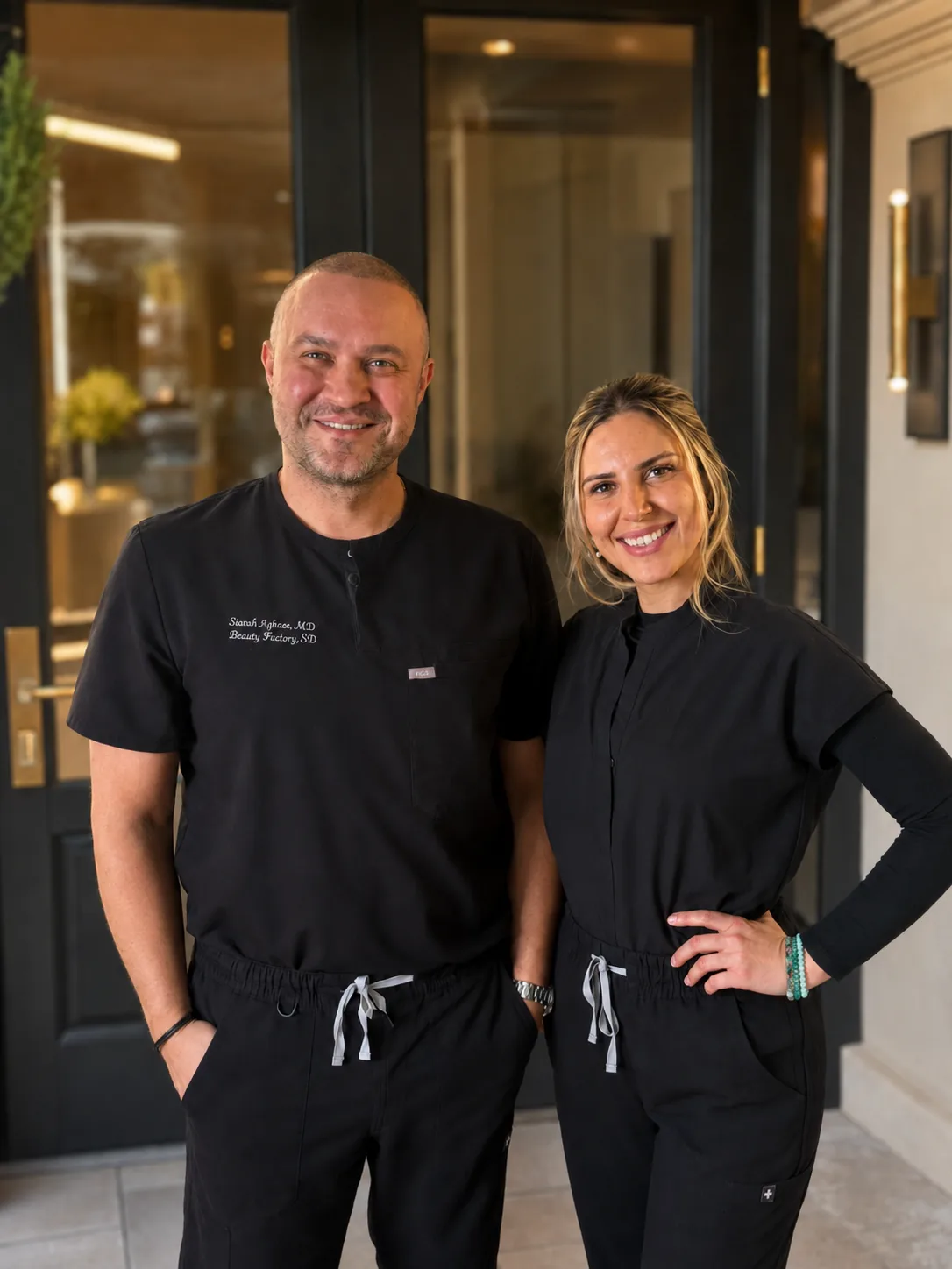 Stanislav Zayets, MD and Giavanna Alpin, FNP outside the Beauty Factory SD entrance.